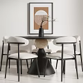 Modern Minimalist Dining Table Set With Round Tabletop Upholstered Chairs Vase And Wall Art