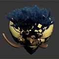 Fantasy Creature Head 3D Model With Blue Feathers Yellow Horns And Orange Eyes