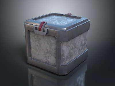 Practical Household Storage Container Metal Cube Shaped Design With Red Latches And Textured Surface 3d model