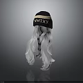Fashionable Black Beanie With NMIXX Lettering And Long Silver White Curly Hair