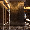 Luxury Modern SPA Sauna Interior With Marble Walls Golden Decor And Relaxation Seats