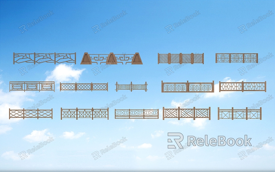 Chinese Guardrail Railing Wooden Railing model