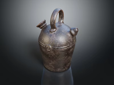Old Style Metal Kettle Household Appliance With Rustic Finish Dark Brown Handle And Small Spout 3d model