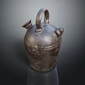 Old Style Metal Kettle Household Appliance With Rustic Finish Dark Brown Handle And Small Spout
