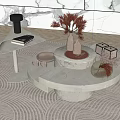 Modern Coffee Table With Marble Surface Decorative Plants Books And Cup