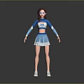 Woman Wearing Blue And White Cheerleader Uniform With Crop Top Skirt And White Shoes