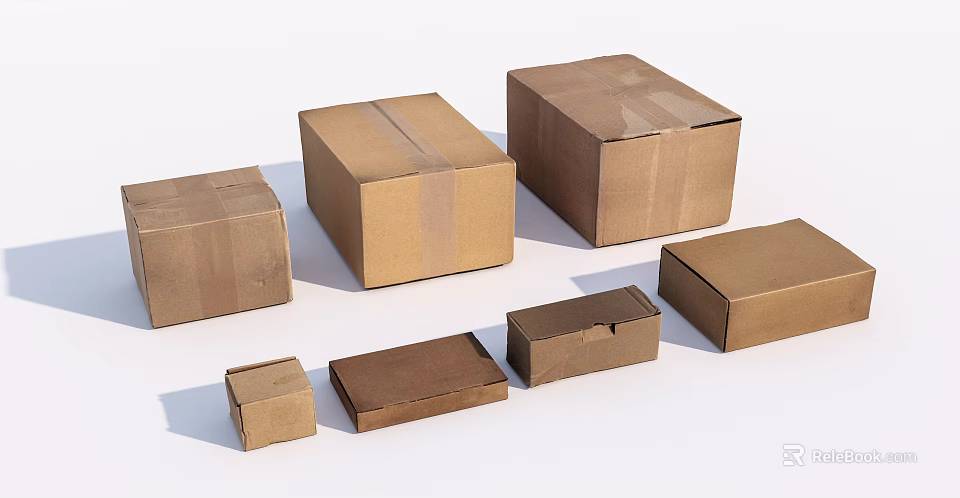 Brown Cardboard Boxes In Various Sizes For Home Storage And Organization 3d model 