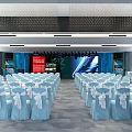 Modern Conference Hall Interior With Stage Podium White Chairs And Large Screen