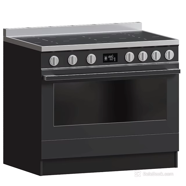 Modern Black Kitchen Appliance Electric Range Oven With Knobs Control Digital Display And Cooktop 3d model 