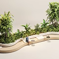 Modern Outdoor Landscape Seating With Curved Design And Lush Green Plants