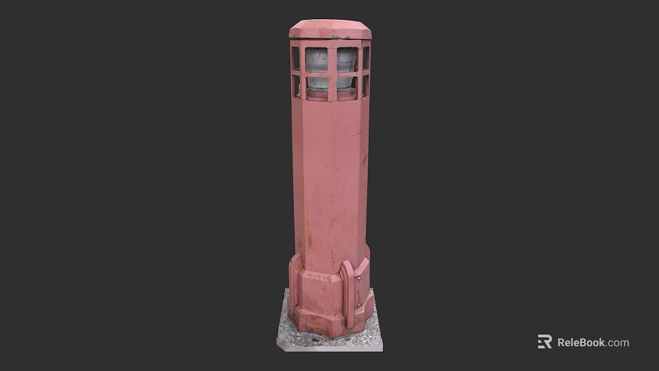 Vintage Pink Roadside Column Facility With Lattice Windows And Concrete Base 3d model 