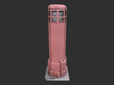 Vintage Pink Roadside Column Facility With Lattice Windows And Concrete Base 3d model
