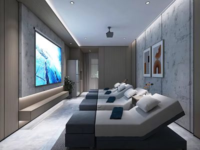 Luxury SPA Sauna Relaxation Room With Modern Interior Comfortable Loungers And Flat Screen TV 3d model