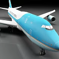 Korean Air Blue And White Passenger Jet With Four Engines Landing Gear And Wings