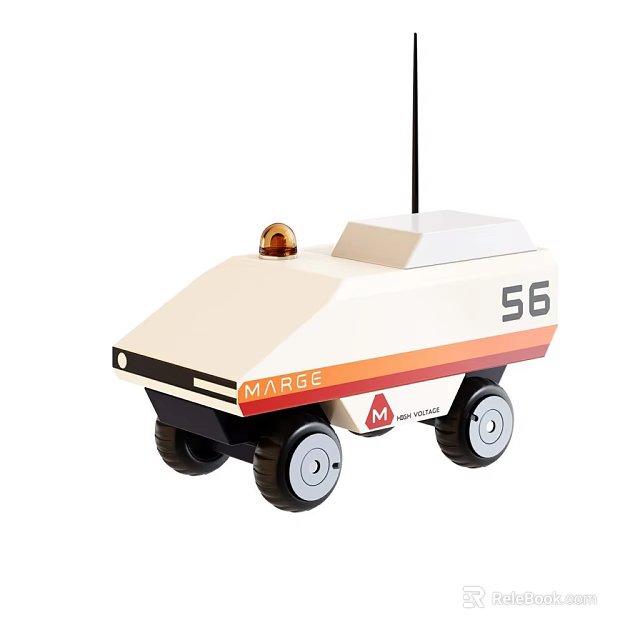 Electric Toy Car With Cream Color MARGE Logo Number 56 Orange Light And Antenna 3d model 