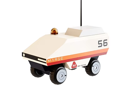 Electric Toy Car With Cream Color MARGE Logo Number 56 Orange Light And Antenna 3d model