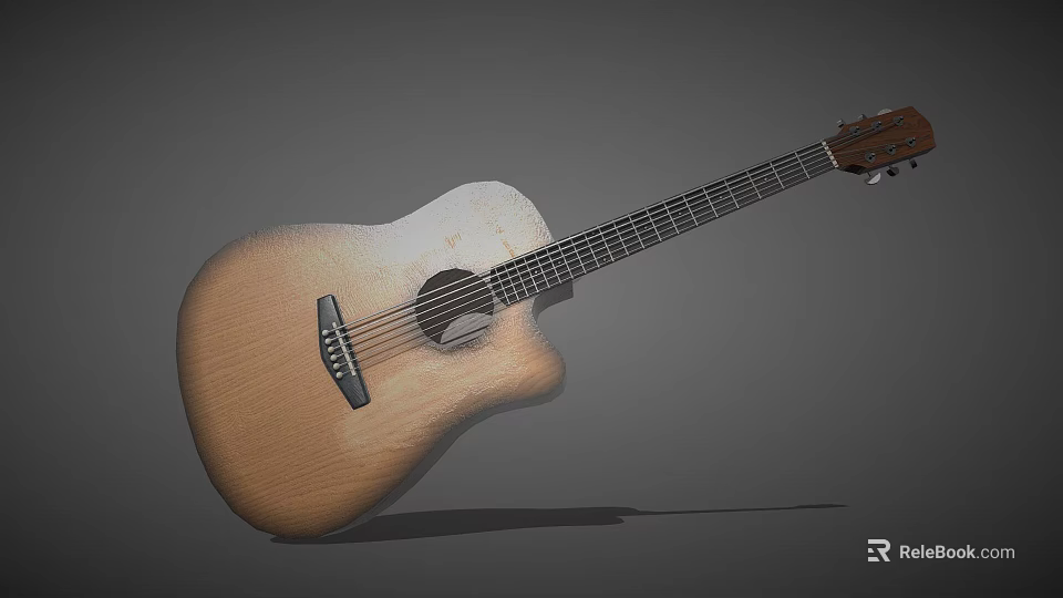 High Quality Professional Acoustic Guitar With Light Brown Wooden Body Modern Design And Smooth Fingerboard 3d model 
