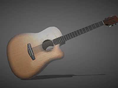High Quality Professional Acoustic Guitar With Light Brown Wooden Body Modern Design And Smooth Fingerboard 3d model