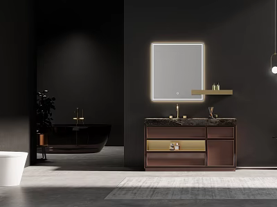Elegant Modern Bathroom Vanity With Backlit Mirror Marble Countertop And Gold Accents 3d model