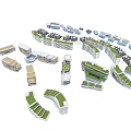 Modern Hotel Buildings With Green Rooftops Interconnected Circular Layout And Unique Structures 3d model
