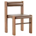 Modern Single Chair With Wooden Frame Brown Leather Seat And Woven Stripe