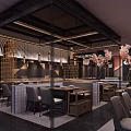 Modern Hotpot Restaurant Featuring Black Frame Glass Partitions Cherry Blossom Decorations Tables Chairs Warm Lighting