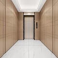 Modern Elevator Lobby Interior With Wooden Panel Walls White Marble Floor And Ceiling Lighting 3d model