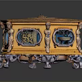 Decorative Octagonal Yellow Box With Intricate Top Design Blue Motif Side Panels And Silver Feet