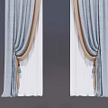 Light Blue Double Layer Curtains With White Inner Layer And Beige Decorative Tassels 3d model