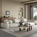 Modern Minimalist Cream Leather Sectional Sofa And Coffee Table Set For Cozy Living Space