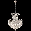 Ornate Silver Frame Chandelier With Pearl Pendants And Multi Layer Crystal Design