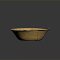 Yellowish Clay Carved Pottery Bowl With Surface Cracks And Intricate Patterns