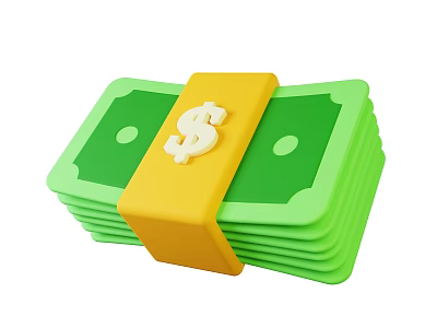Creative Decorative Ornament Set With Green Banknotes Yellow Band And White Dollar Sign 3d model