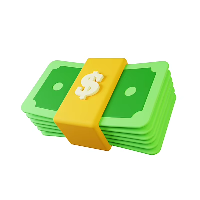 Creative Decorative Ornament Set With Green Banknotes Yellow Band And White Dollar Sign 3d model