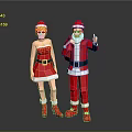 Game and Movie Characters in Christmas Costumes Female Santa Dress and Male Gesturing