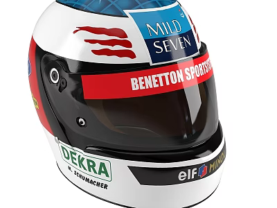 Professional White Racing Helmet with BENETTON SPIRIT and MILD SEVEN Logos as Sports Equipment 3d model