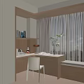 Bay Window Nook with Desk Table Lamp Open Book and Green Plant Curtains