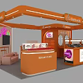 Orange Makeup Store Interior With Display Counters Makeup Products And Model Posters 3d model