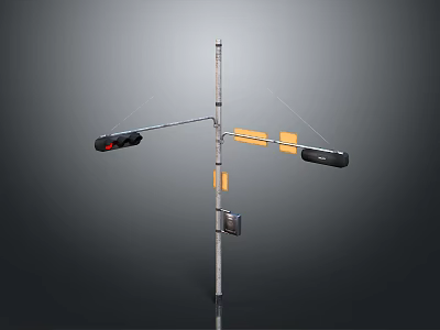The picture mainly shows a traffic light pole with signal lights and signs, which does not contain furniture-related information. It is impossible to generate a furniture-themed title based on the key information of the picture. 3d model