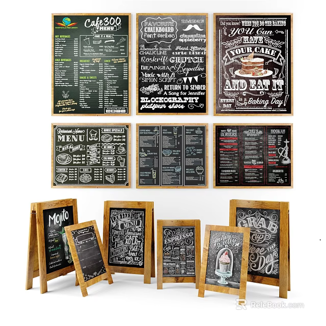 Chalkboard Menu Boards for Cafe Restaurant Featuring Various Designs and Standing Styles 3d model 
