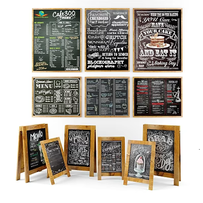 Chalkboard Menu Boards for Cafe Restaurant Featuring Various Designs and Standing Styles 3d model