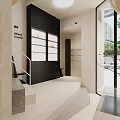 Modern Clothing Store Interior With Display Racks Mirrors Staircase And Green Plants