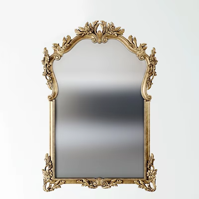 Ornate Golden Carved Mirror with Intricate Floral Patterns and Arch Top Design 3d model