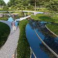 Park Landscape With Winding Paths Water Features Greenery And Seating Areas