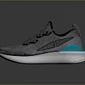 Gray Knit Athletic Sneakers With White Sole And Blue Side Accents