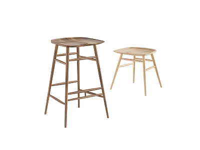 Modern Bar Stools With Wooden Seats And Metal Legs For Home Kitchen Use 3d model