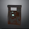 Rusty Red Gas Pump Industrial Design With Blue Display Screens And Hoses