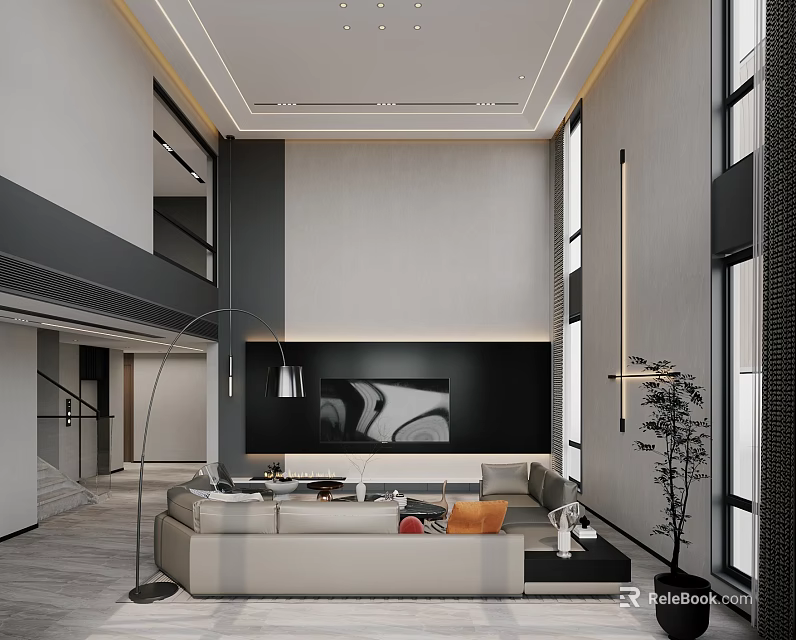 Modern Loft Living Room Interior With Spacious Layout 3d model 