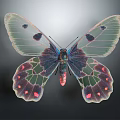 Colorful Butterfly Featuring Transparent Wings With Black Pink Spots And Greenish Patterns