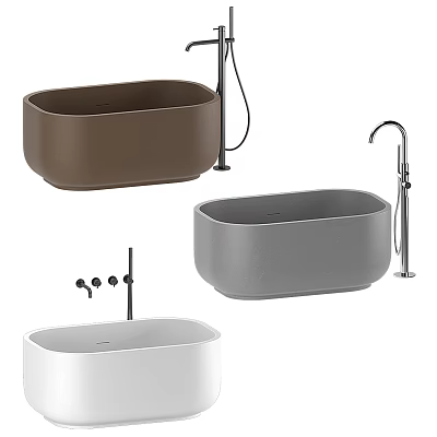 Modern Bathtub Designs Brown Grey White With Floor Mounted Faucet And Shower Fixtures 3d model